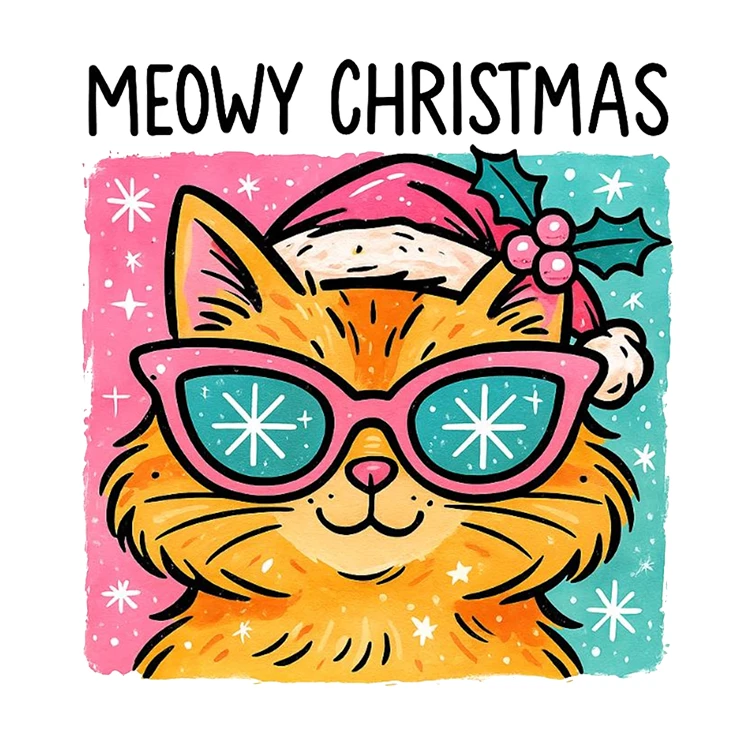 استیکر پارچه و لباس پاد آفرین مدل کریسمس طرح گربه کد S3130