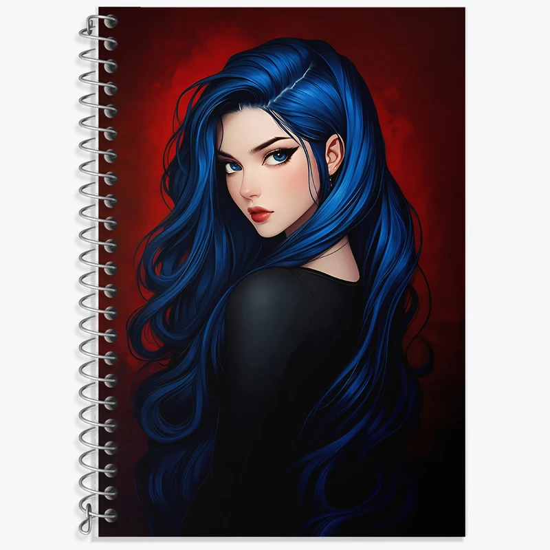 دفتر زبان 50 برگ خندالو مدل دو خط طرح دختر مو آبی کد F6598