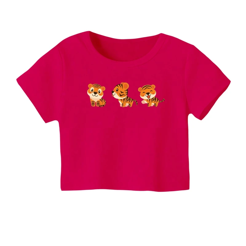 کراپ‌ تی‌شرت آستین کوتاه زنانه مدل ببر کد ۲