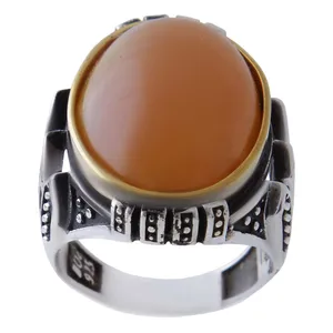 انگشتر نقره مردانه بازرگانی میلادی مدل رکاب ترک سنگ عقیق یمنی کد  AM_390