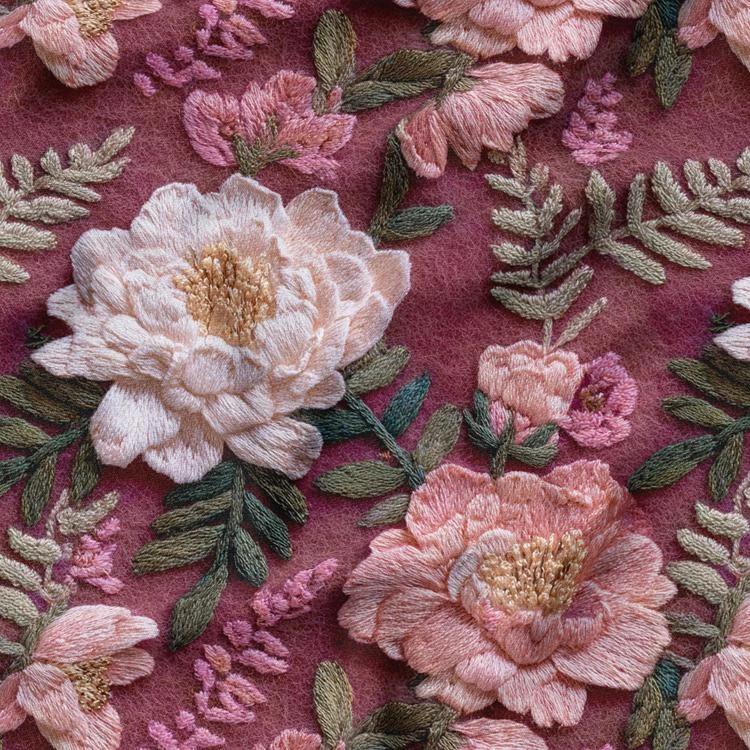 پارچه ملحفه عرض 1.5 متر پارچه باما طرح پنج بعدی گل ساوین کد 5014214 رنگ زرشکی