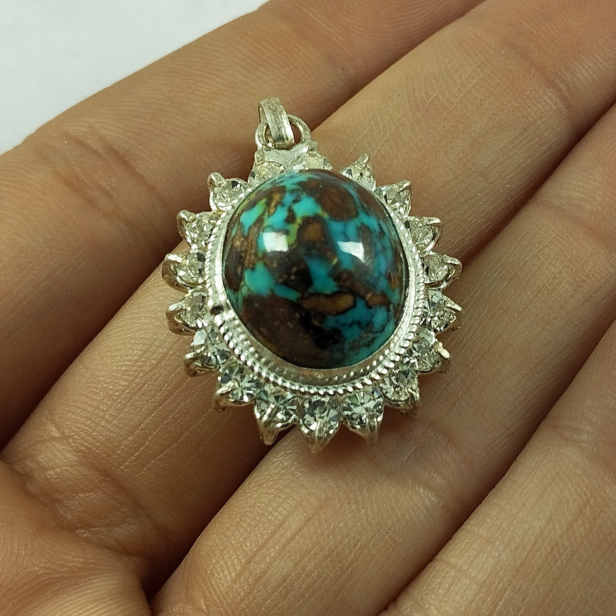 آویز گردنبند نقره زنانه سلین کالا مدل فیروزه نیشابور کد 25