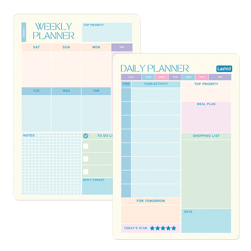 تخته وایت برد لاژید طرح پلنر روزانه و هفتگی مدل آهنربایی سایز 20X30 سانتیمتر مجموعه 2 عددی