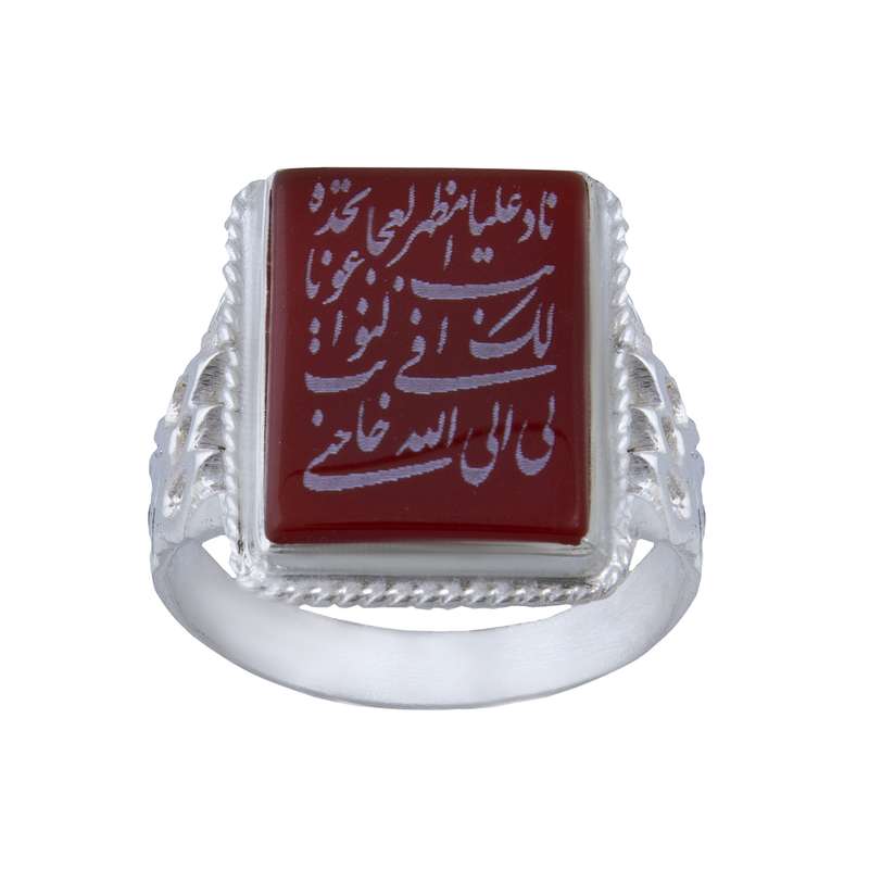 انگشتر نقره مردانه مدل عقیق نادعلی رکاب سیلندری کد AM_032