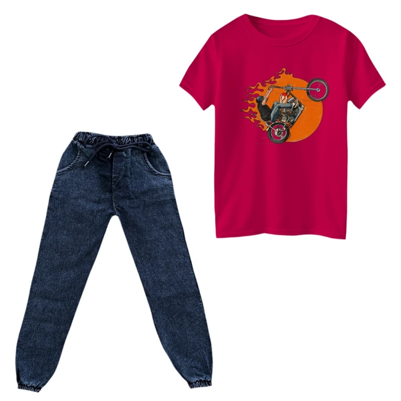 ست تی‌شرت و شلوار پسرانه مدل موتورسوار