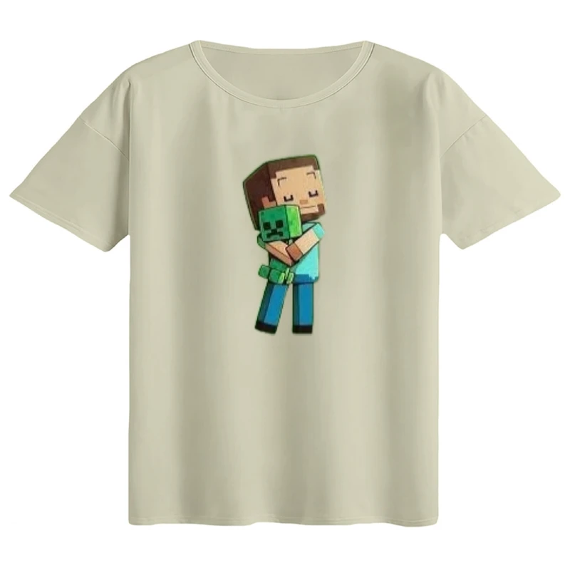 تی‌شرت اورسایز آستین کوتاه زنانه مدل باکسی طرح ماینکرفت کد۱