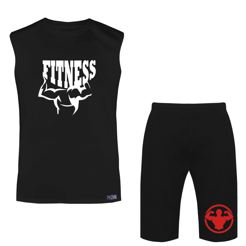 ست تاپ و شلوارک مردانه مدل FITNESS 4 کد T09 رنک مشکی