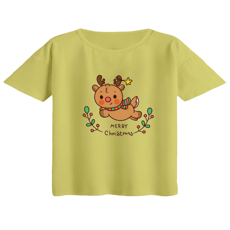 کراپ تی‌شرت آستین کوتاه زنانه مدل گوزن کریسمس کد 10