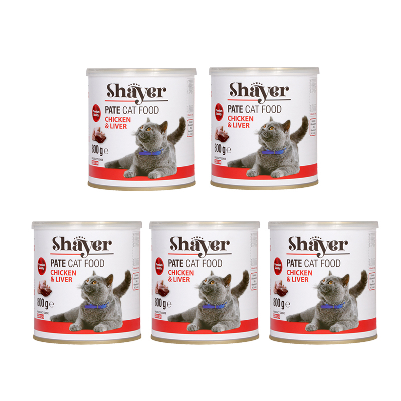 کنسرو گربه شایر مدل پته مرغ و جگر وزن 800 گرم بسته 5 عددی