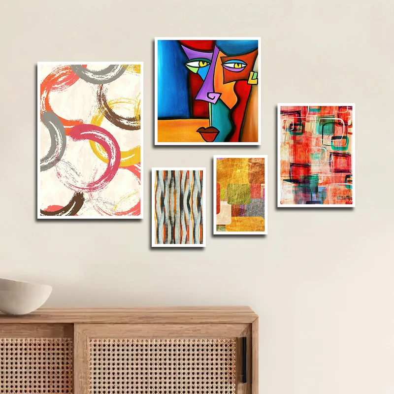 تابلو بکلیت طرح نقاشی مدرن مدل شاین اکلیلی W-1802 مجموعه 5 عددی