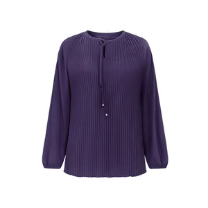 بلوز آستین بلند یقه گرد زنانه مدل پلیسه ریز