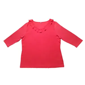 بلوز آستین سه ربع زنانه مدل یقه چین دار