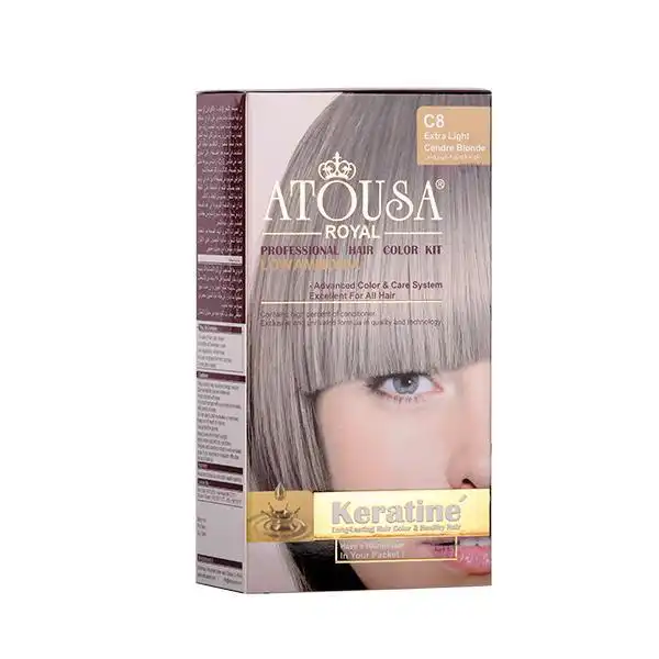 کیت رنگ مو آتوسا رویال شماره C8 حجم 100 میلی لیتر رنگ بلوند دودی خیلی روشن
