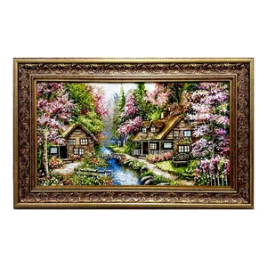 تابلو فرش دستباف طرح کوچه باغ بهاری ابریشمی کدDS019