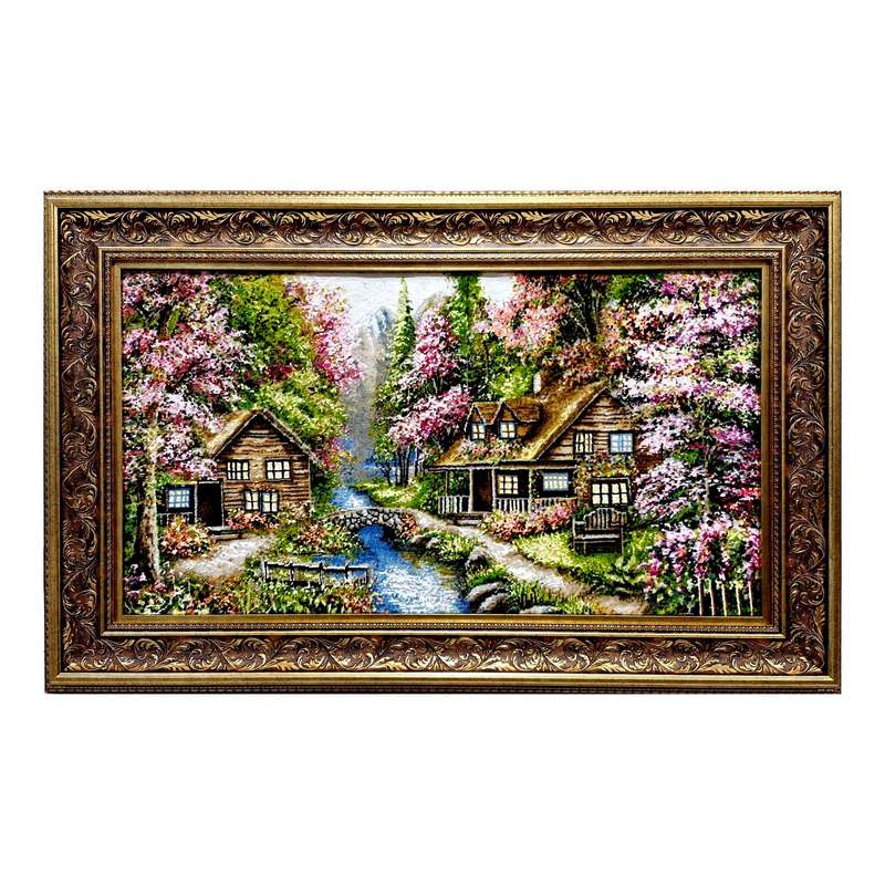 تابلو فرش دستباف طرح کوچه باغ بهاری ابریشمی کدDS019