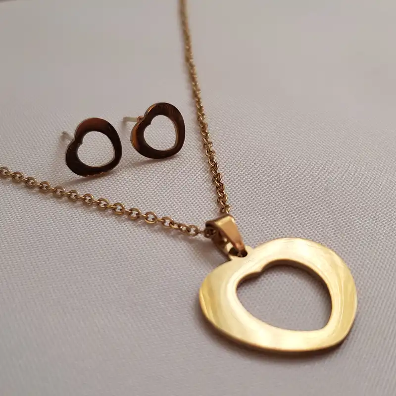 نیم ست زنانه استینلس استیل مدل قلب آینه ای 3276