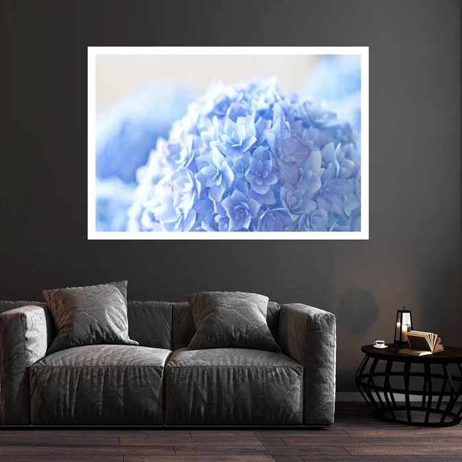 تابلو بکلیت طرح طبیعت و گل هورتانسیا آبی مدل قاب شاسی W-s8618