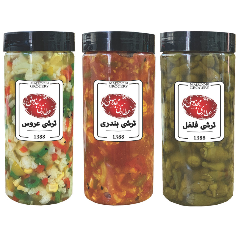 ترشی فلفل و ترشی عروس و ترشی مکزیکی مجذوبی - 2200 گرم بسته 3 عددی 