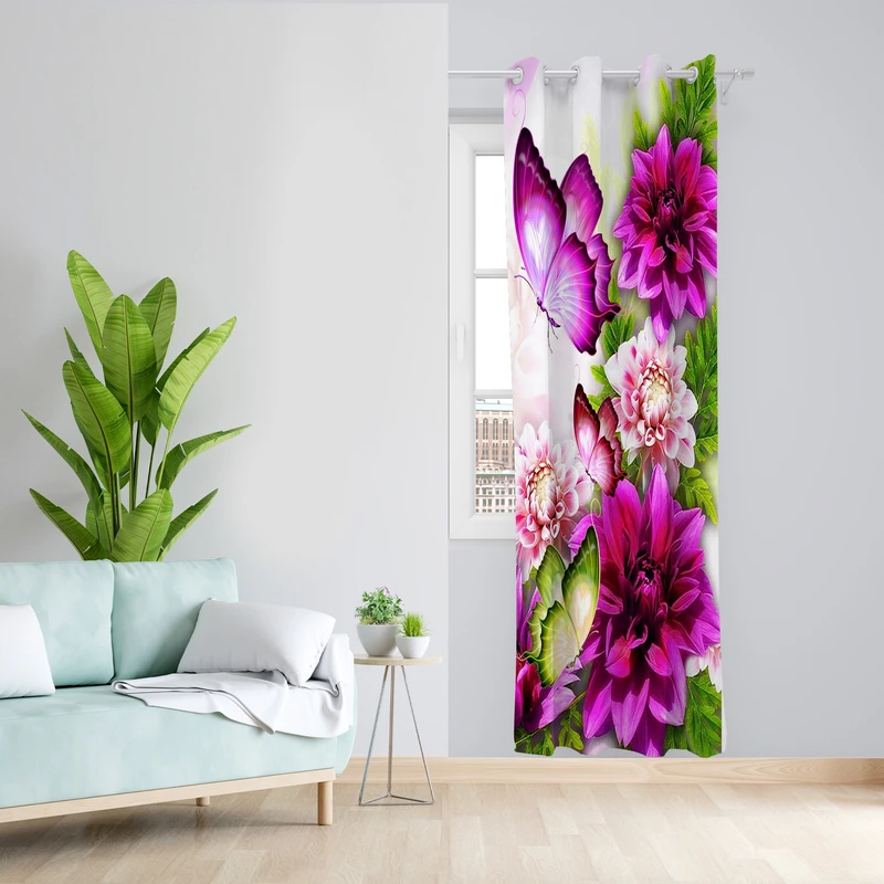 پرده طرح گل و پروانه مدل مخمل پانچی کد 4235 z سایز 140x200 سانتی متر