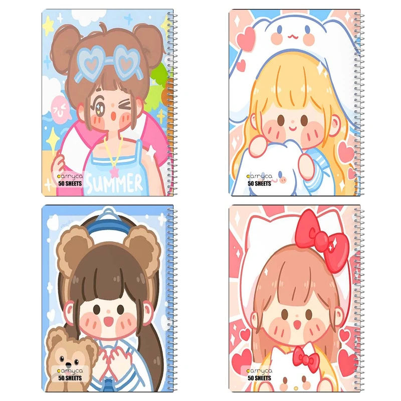 دفتر نقاشي 50 برگ کارنيکا طرح دختر کیوت Cute Girl کد 82802 مجموعه 4 عددی