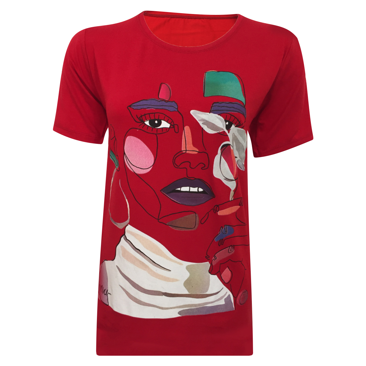 تی شرت آستین کوتاه زنانه مدل نخی ویسکوز چاپی چهره برتر کد tm-2319 رنگ قرمز