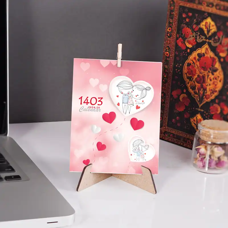 تقویم رومیزی سال 1403 طرح نقاشی مدل پایه چوبی کد S01