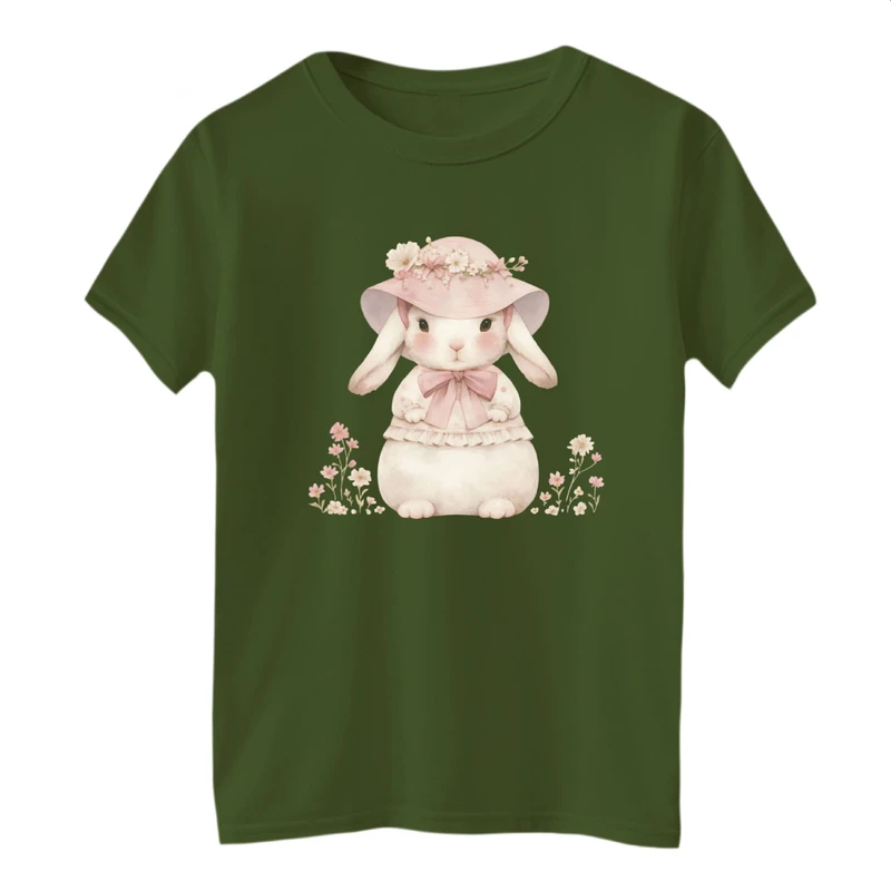 تی شرت آستین کوتاه بچگانه مدل خرگوش تپل رنگ یشمی