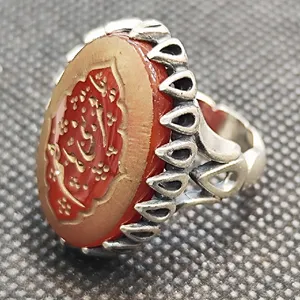 انگشتر نقره مردانه مدل سنگ عقیق طرح یا قمر بنی هاشم کد 26