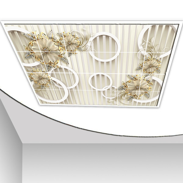 تایل سقفی آسمان مجازی طرح گل کد 3D1678-24 سایز 60x60 سانتی متر مجموعه 24 عددی