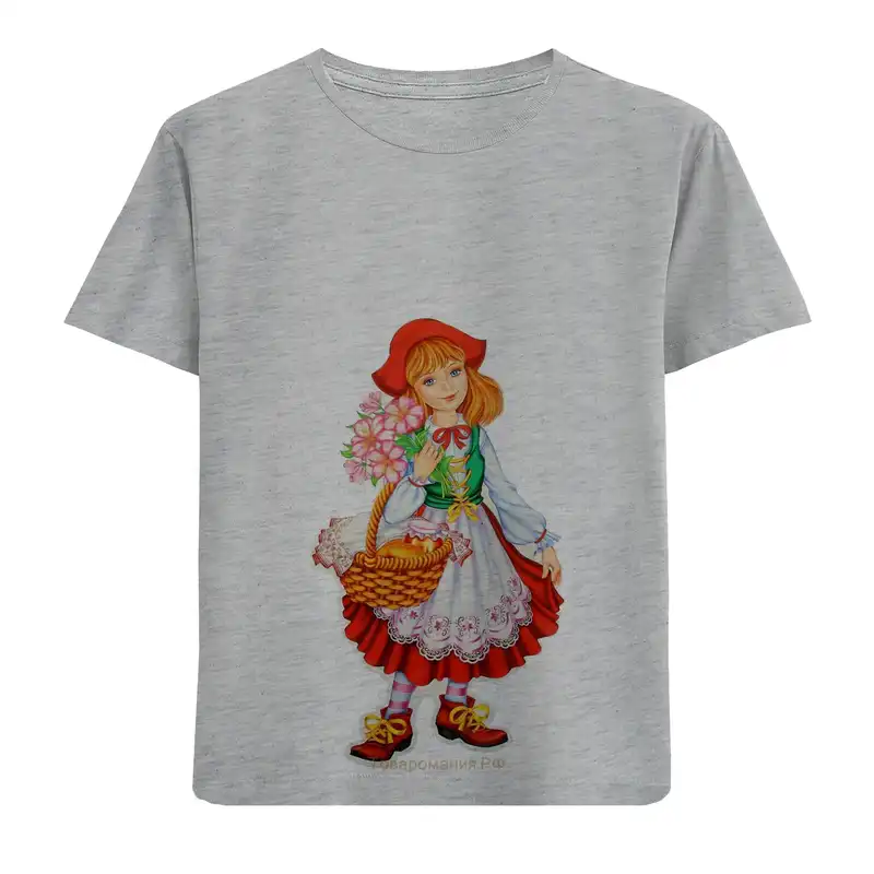 تی شرت آستین کوتاه بچگانه مدل دخترک زنبیل پیکنیک D94