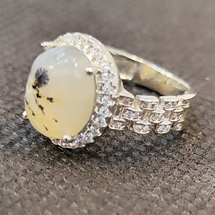 انگشتر نقره زنانه مدل سنگ عقیق شجر کد 741