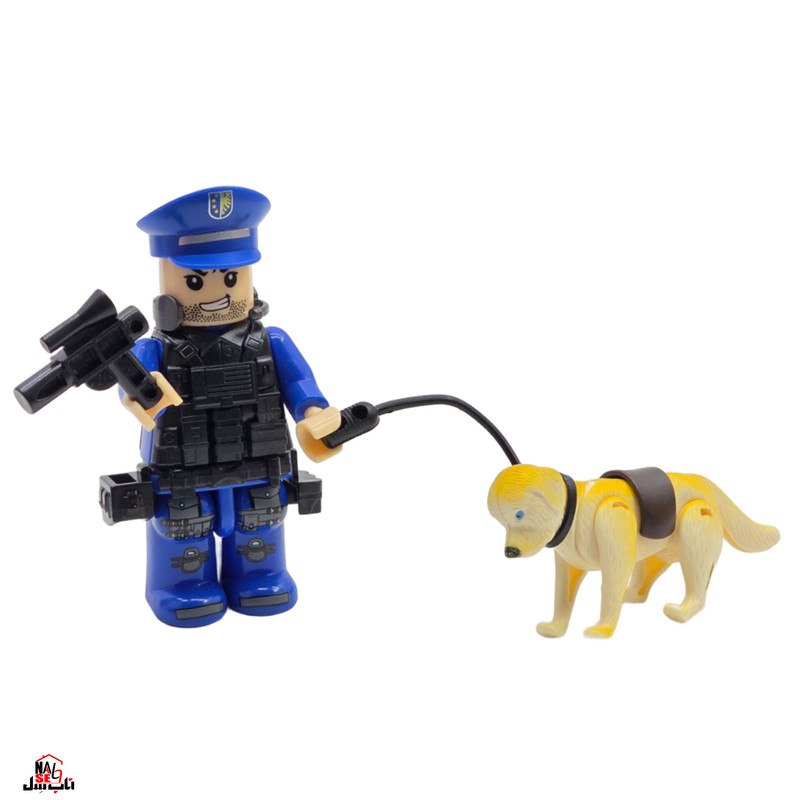 فیگور ناب سل مدل پلیس و سگ لگویی همراه با کلت کد police002 ارتفاع 10 سانتی متر