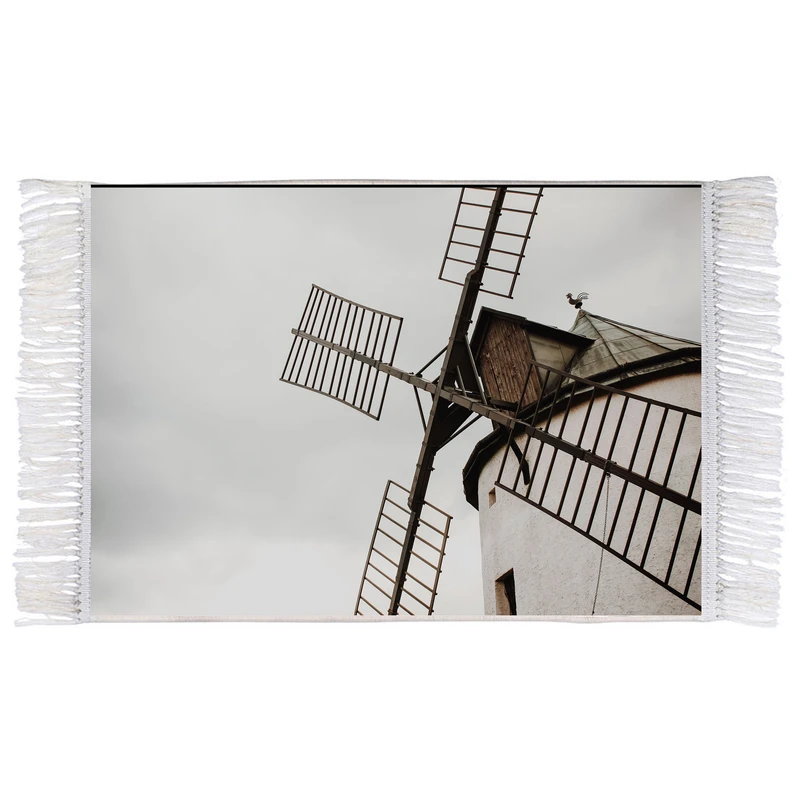 فرش ماشینی دیوارکوب اطلس آبی طرح آسیاب بادی مدل T1043