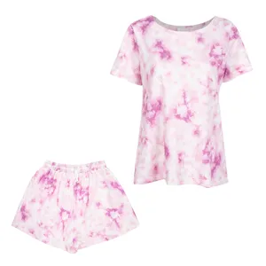 ست تی شرت و شلوارک زنانه جوتی جینز مدل آبرنگی کد 90903 رنگ صورتی