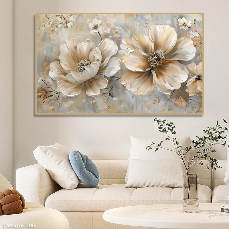 تابلو طرح دکوراتیو مدرن مدل گل کد 786 فریم طرح چوب عسلی