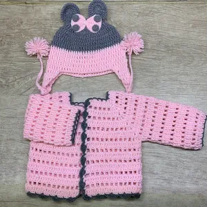 ست ژاکت و کلاه بافتنی نوزادی مدل میکی موس