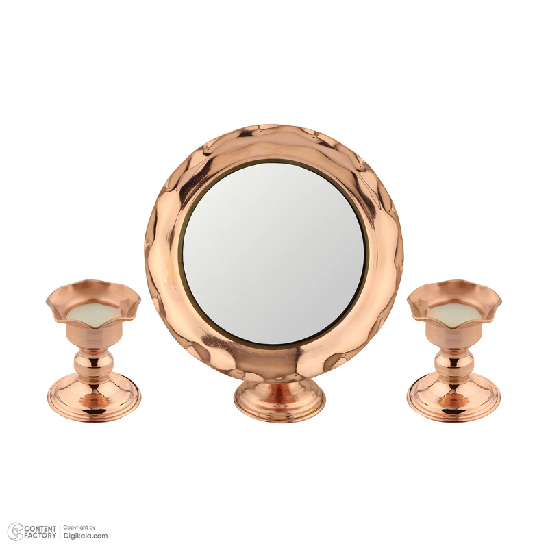 عکس شماره 3 : آینه و شمعدان مسی مدل 105 مجموعه 3 عددی
