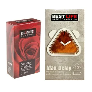 کاندوم بونکس مدل Pome Granate بسته 12 عددی به همراه کاندوم کاندوم بست لایف مدل Max Delay بسته 12 عددی