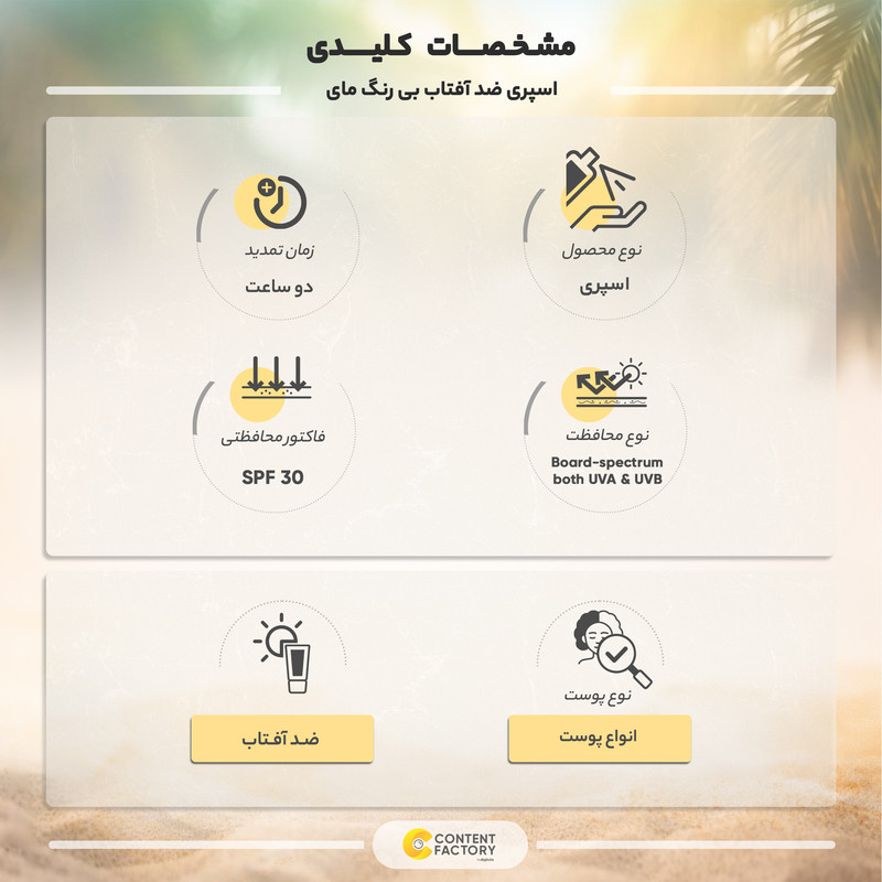 اسپری ضد آفتاب بی رنگ مای SPF50 مدل Smart Defense مناسب انواع پوست حجم 100 میلی لیتر