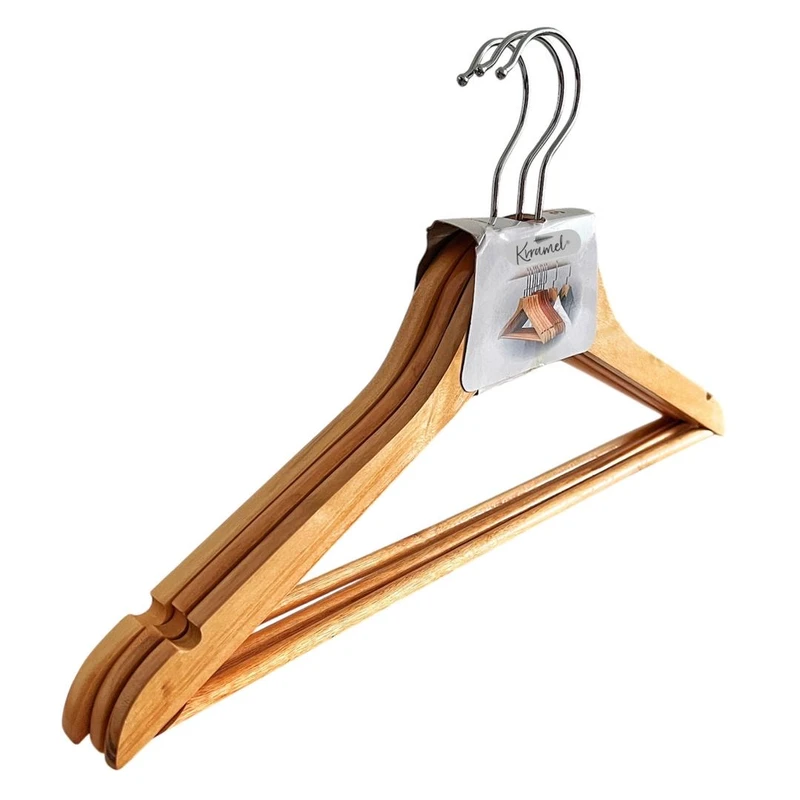 چوب لباسی کارامل مدل چوبی بامبو بسته 3 عددی