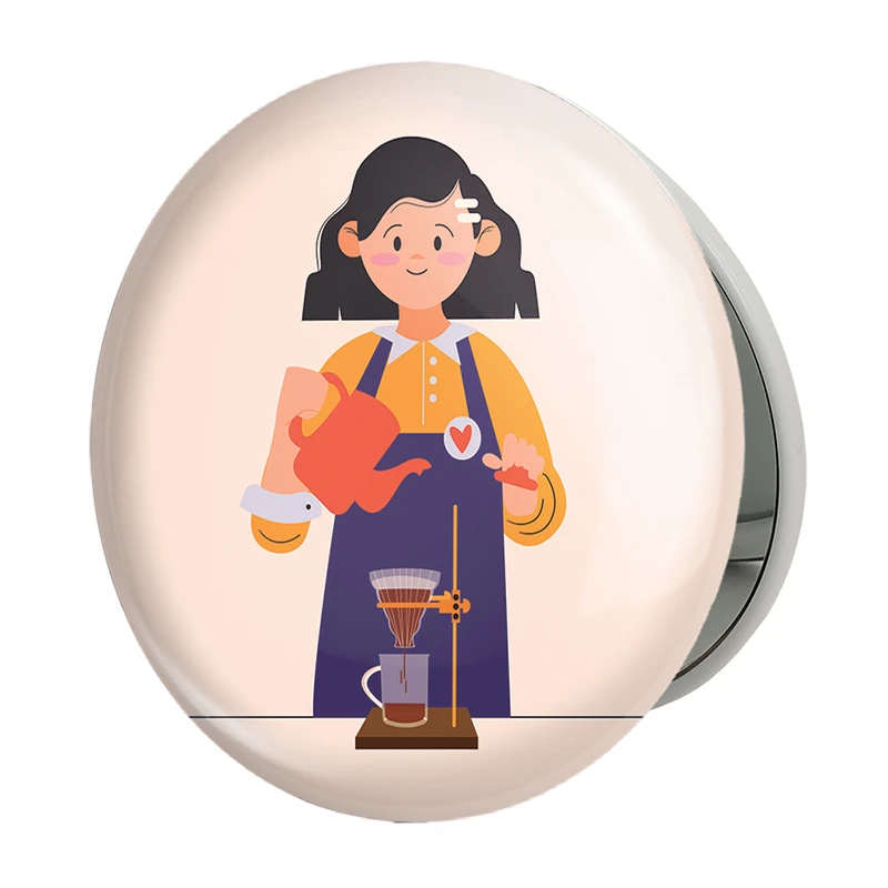 آینه جیبی خندالو طرح باریستا کافه چی مدل تاشو کد 28137 