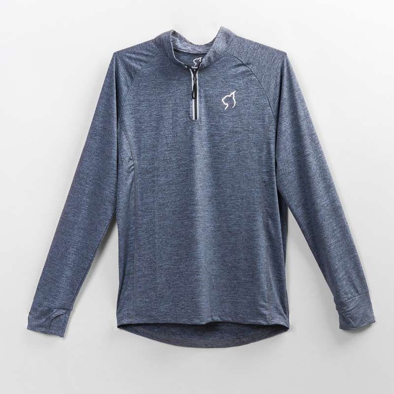 تی شرت ورزشی مردانه مدل نیم زیپ ترینینگ رنگ سرمه ای روشن