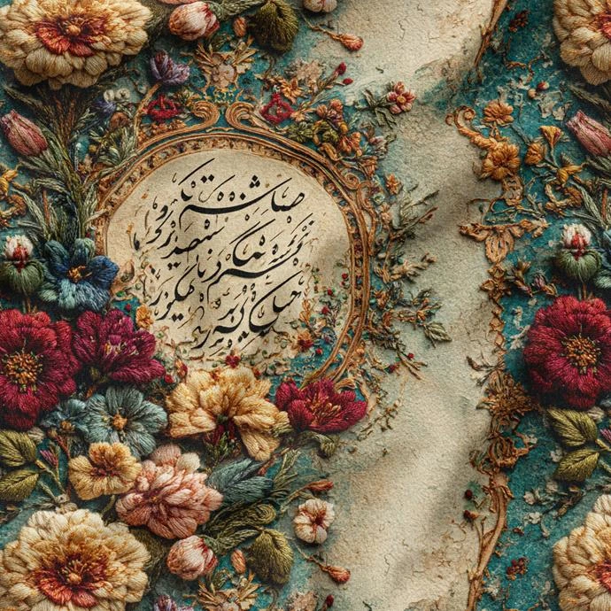 پارچه ملحفه عرض 1.5 متر پارچه باما طرح سه بعدی سنتی ایرانی کد 5015546 رنگ کرم