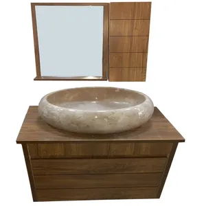 ست کابینت و روشویی طرح چوب مدل شصت به همراه آینه باکس