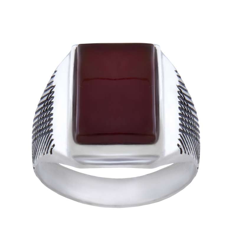 انگشتر نقره مردانه مدل سنگ عقیق رکاب سیلندری کد AM_057