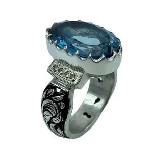 انگشتر نقره زنانه مدل قلمزنی