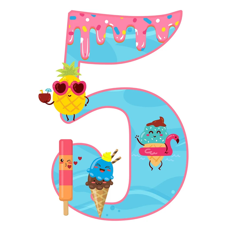 استند رومیزی تولد مدل عدد 5 طرح بستنی کد 1088