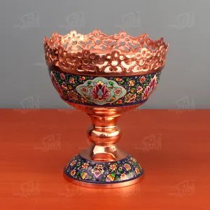 ‎کاسه‎ ‎‎پایه دار‎ ‎‎مس و پرداز رنگ‎ ‎سورمه ای طرح‎ ‎مشبک و قلمزنی مدل 1003900013