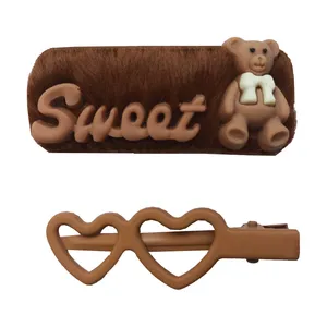 گیره مو دخترانه مدل خرس و قلب کد 08 بسته 2 عددی