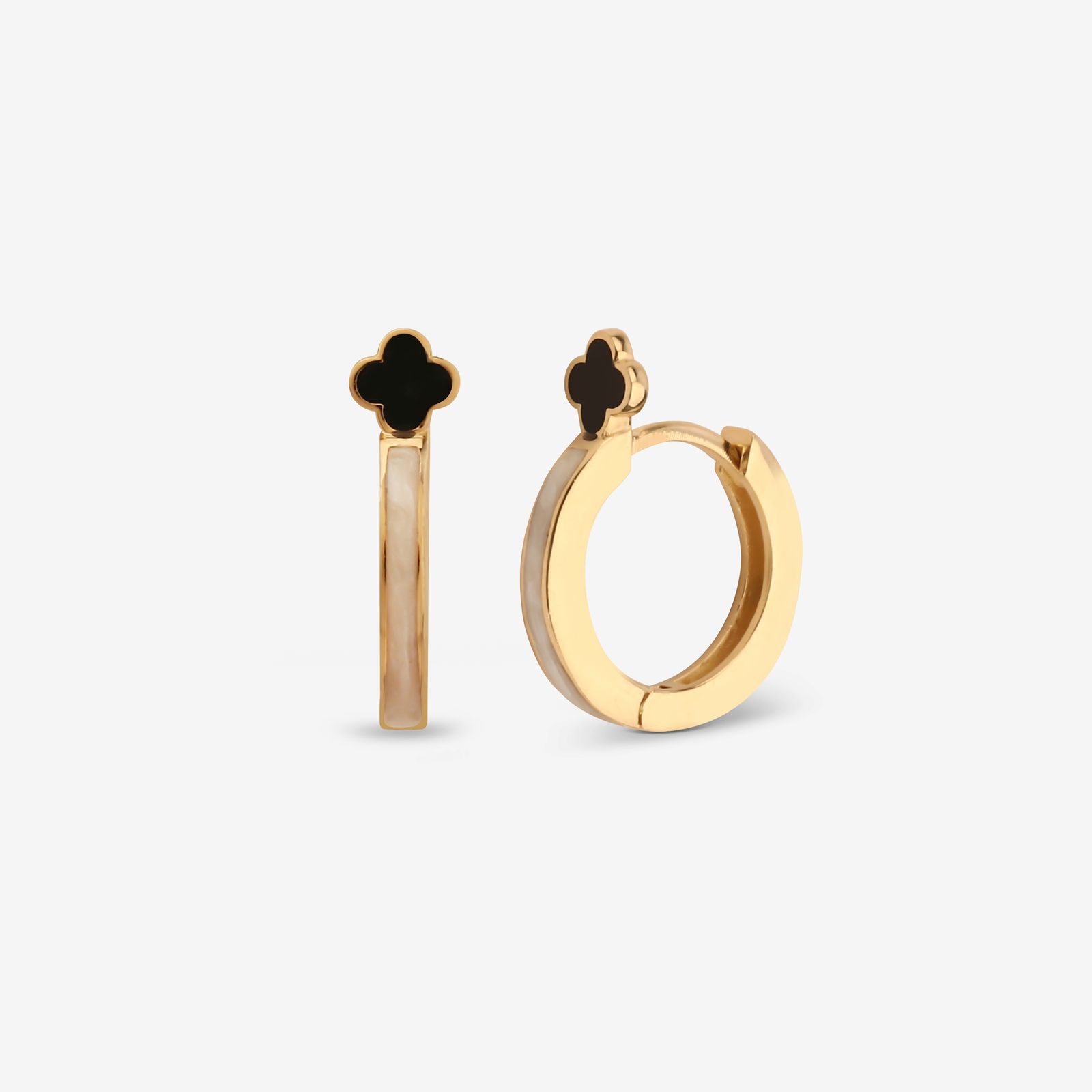 گوشواره حلقه‌ای طلا کم اجرت 18 عیار زنانه با طرح ونکلیف آرپلز گلدم مدل E244005 -  - 1